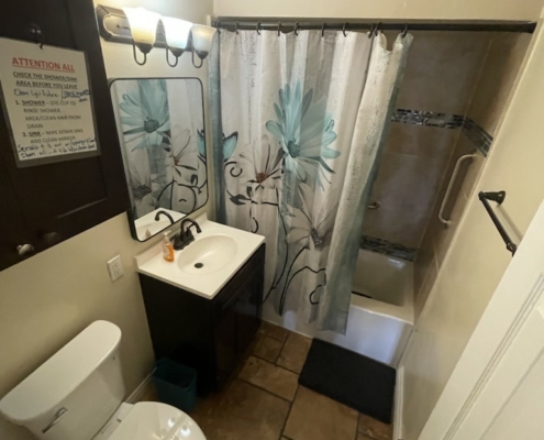One of the three bathrooms